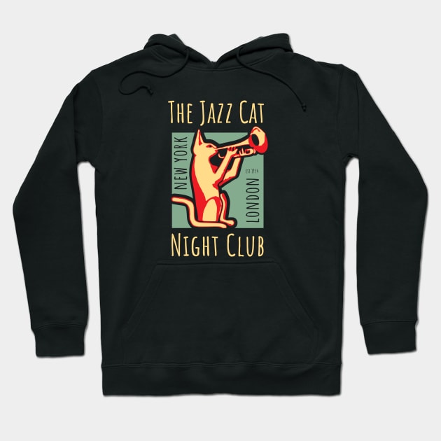 Vintage Jazz Club Poster with Jazz Cat Hoodie by jazzworldquest